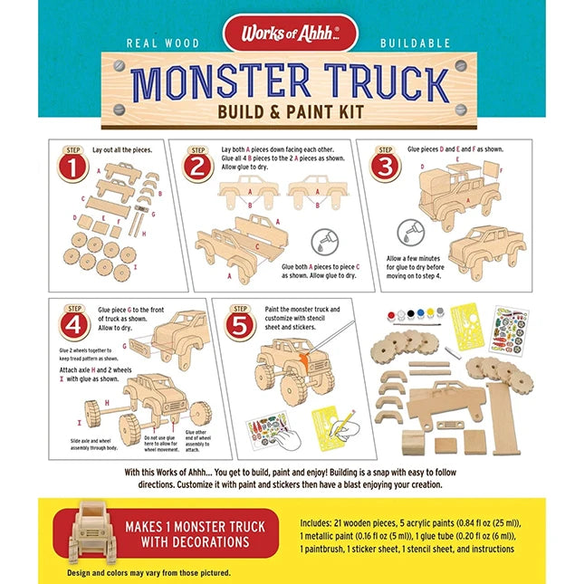 Works of Ahhh Monster Truck Build &amp; Paint Kit - - Fat Brain Toys - US 2942